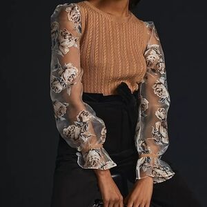 Anthropologie Maeve Contrast-Sleeve Sweater